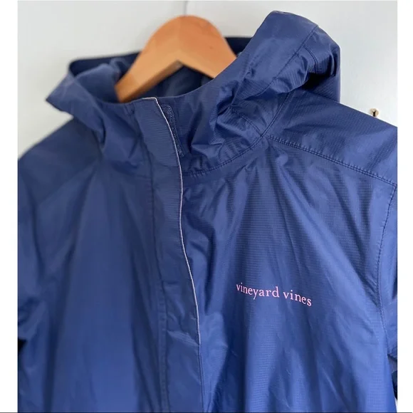 Vineyard Vines Stow & Go Raincoat Blue Pink Hood XS - Picture 4 of 12